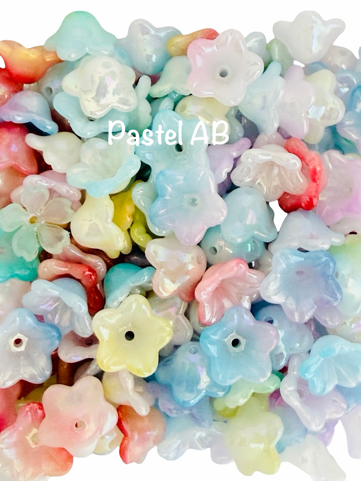 11mm Acrylic Morning Glory Flower Petal Beads • Translucent Gold Dust, Transparent & Pastel AB Flower Beads for Jewelry Making