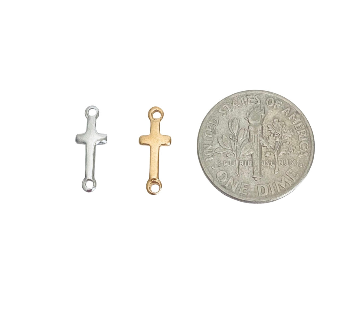 Shiny Slim Cross Connector • Stainless Steel • Gold over Stainless Steel