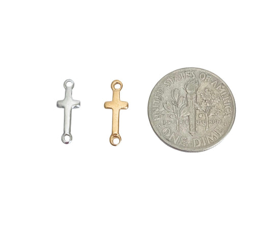 Shiny Slim Cross Connector • Stainless Steel • Gold over Stainless Steel