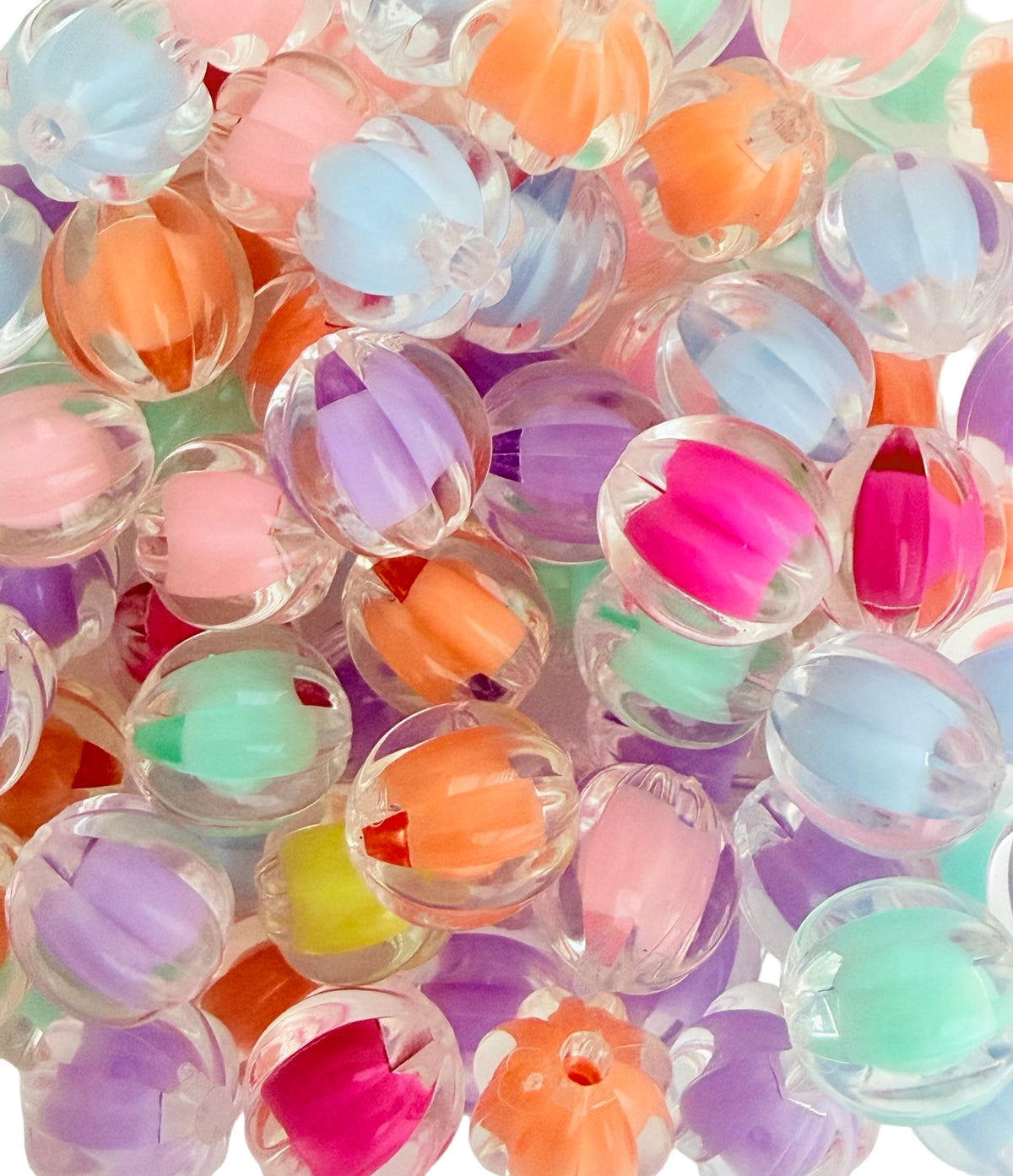 12mm Ribbed Clear Round Beads with Colored Center • Random Mix Beads for Jewelry Making