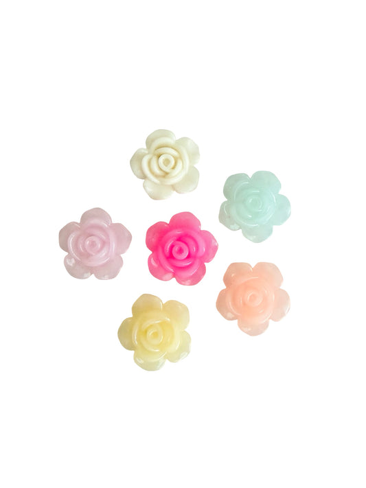 18mm Acrylic Rose Flower Beads with 2 Holes • Random Mix Translucent Pastel Colors