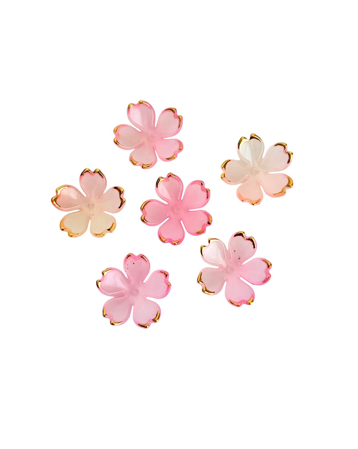 15mm Cherry Blossom Flower Beads with Gold Trim
