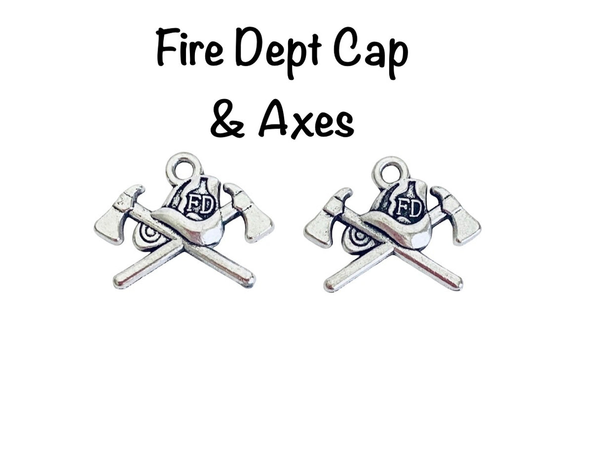 Base Metal Fire Fighter Charms (Fire Extinguisher • Dept Cap with Axes)