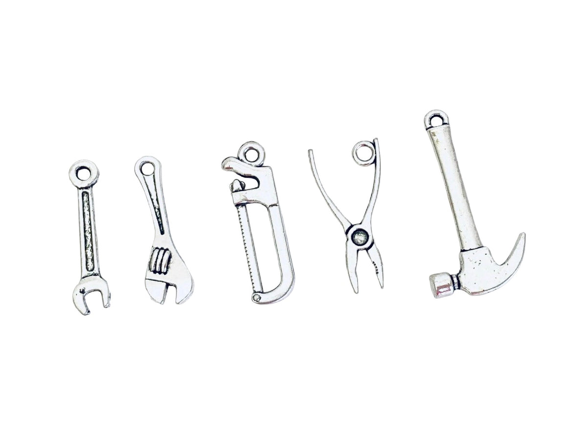 Base Metal Small Tool Charms ( Wrench • Saw • Pliers • Hammer)