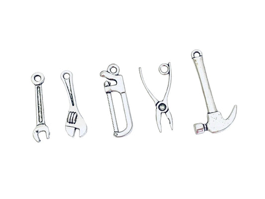 Base Metal Small Tool Charms ( Wrench • Saw • Pliers • Hammer)