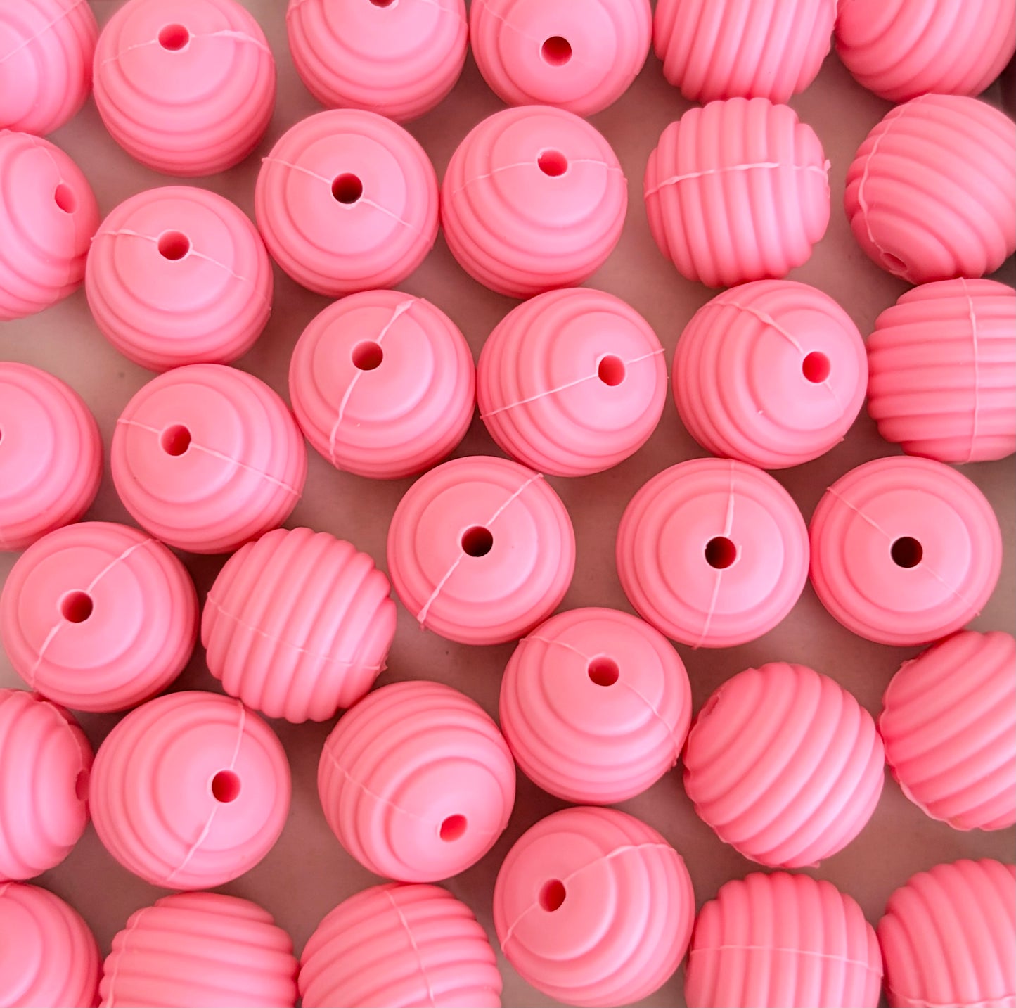 15mm Bright Pink Ribbed Silicone Beads • Round Textured Beads (Sold Per Piece) for Jewelry Making, Keychains & DIY Crafts