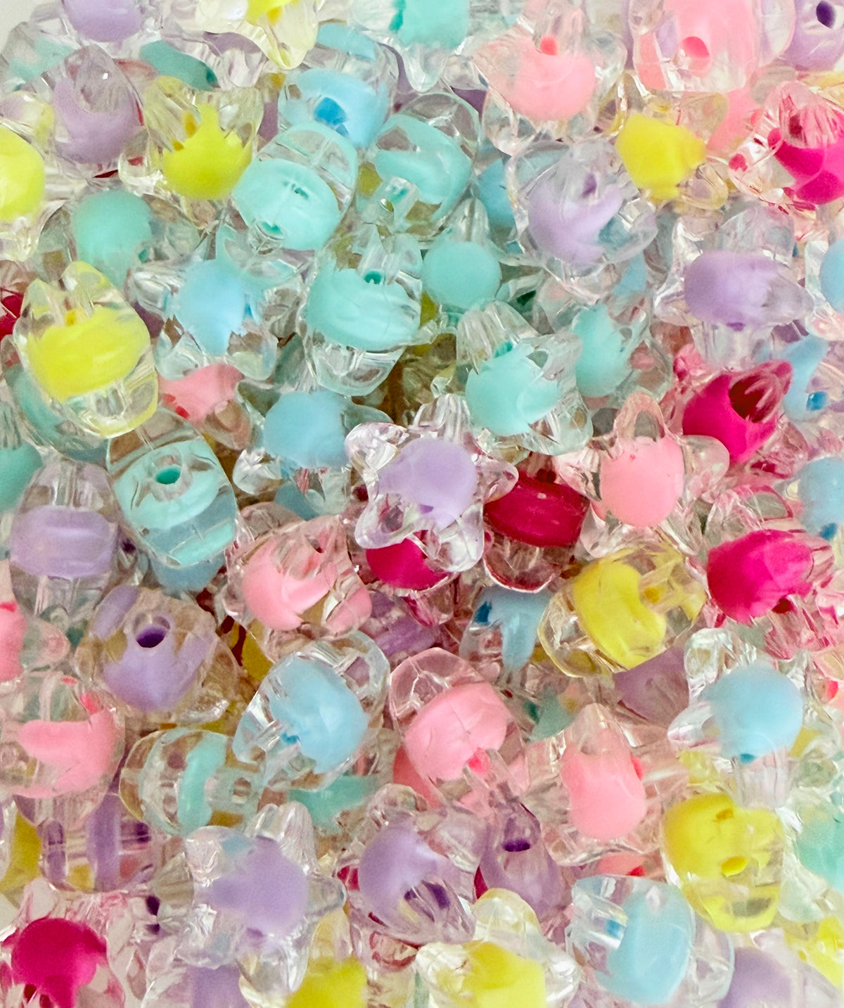 11mm Clear Acrylic Star Beads with 6mm Color Center • Solid or Random Mix Colors • Jewelry Making