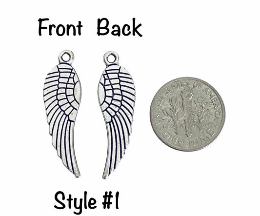 Base Metal Angel Wing Charms (Plain or with Rose)