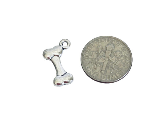 Base metal Tiny Dog Bone Charm (Silver or Bronze color)
