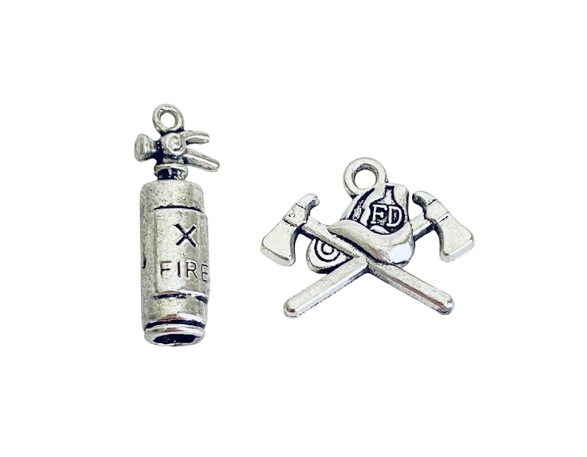 Base Metal Fire Fighter Charms (Fire Extinguisher • Dept Cap with Axes)