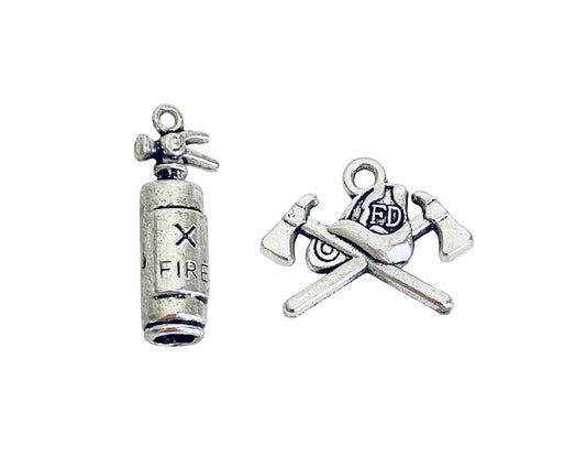 Base Metal Fire Fighter Charms (Fire Extinguisher • Dept Cap with Axes)