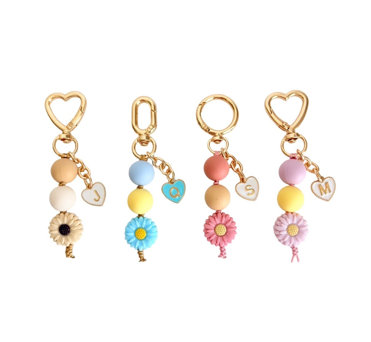 Personalized Daisy Flower Bag Charm • Silicone Bead Purse Charm Keychain