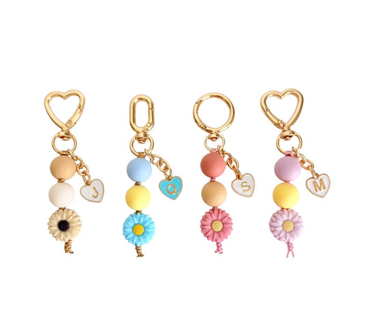 Personalized Daisy Flower Bag Charm • Silicone Bead Purse Charm Keychain