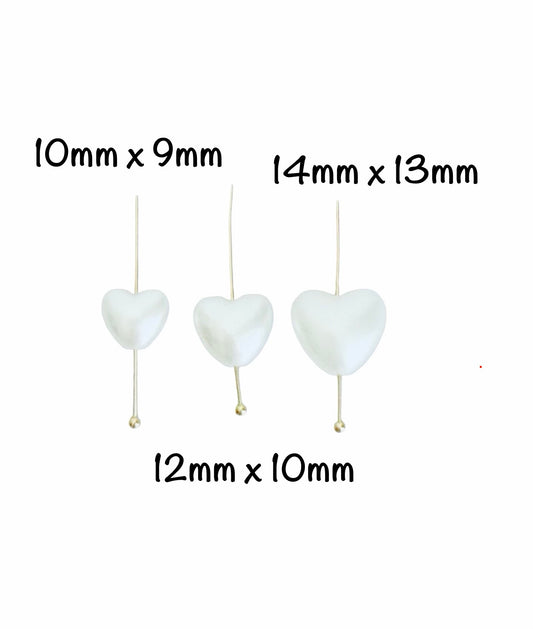Faux Pearl Puffy Heart Beads for Jewelry Making • (10mm, 12mm or 14mm)