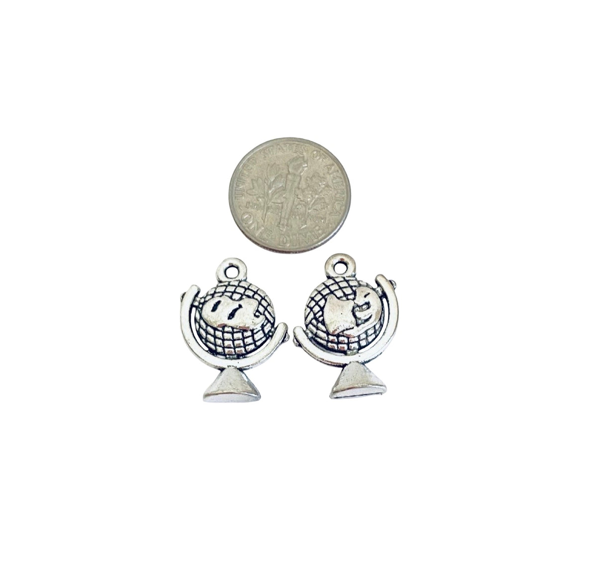 Base Metal World Globe Charms (2-sided • Hollow Back)