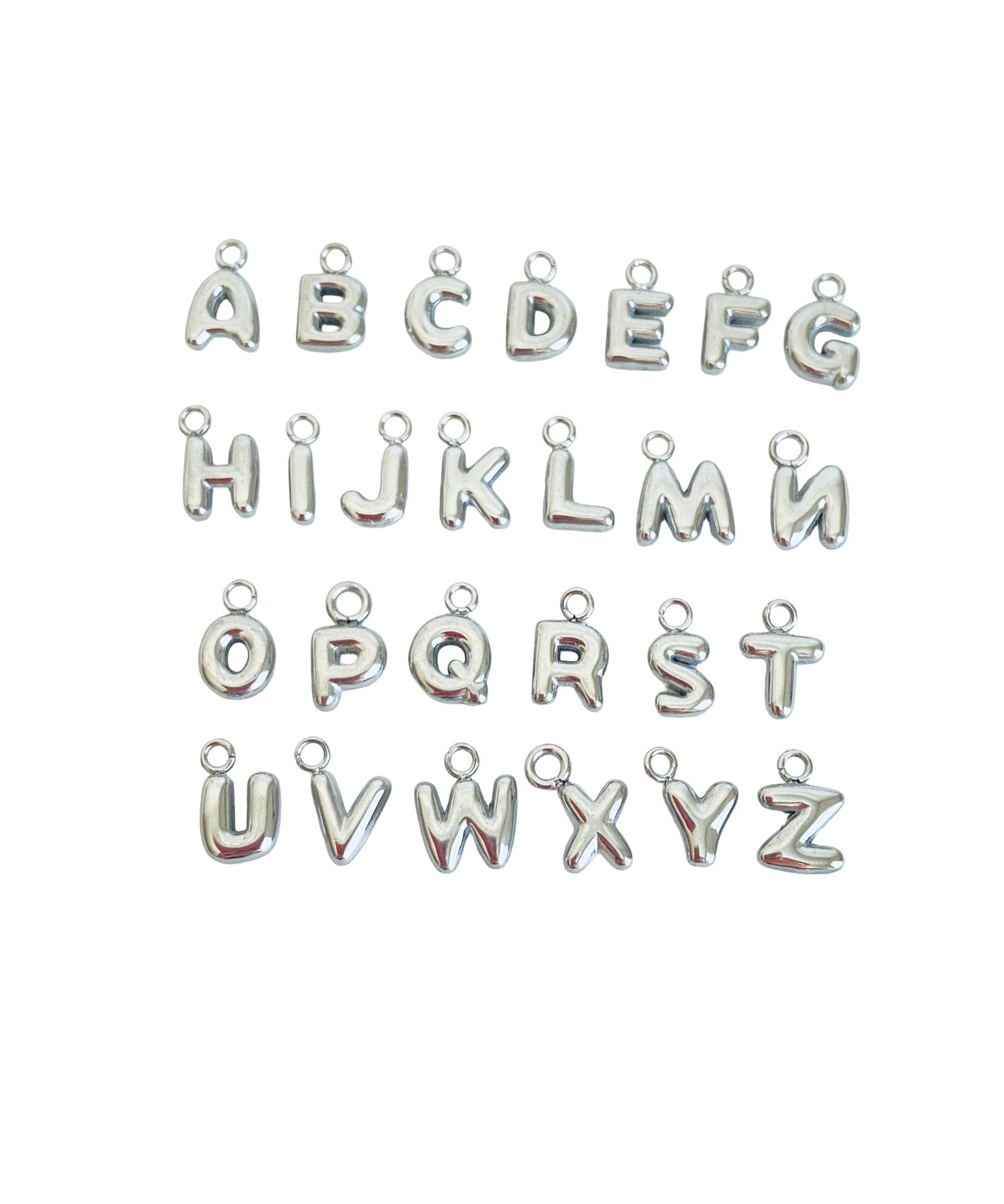 Small Stainless Steel Bubble Alphabet Letter Charm •  Mini Initial Charm for Necklaces, Bracelets & DIY Jewelry Making