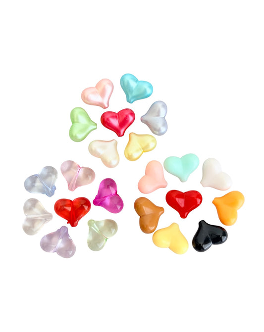 Small Acrylic Puffy Heart Beads • Random Mix of Faux Pearl, Transparent or Solid Colors • Heart Beads for Jewelry Making