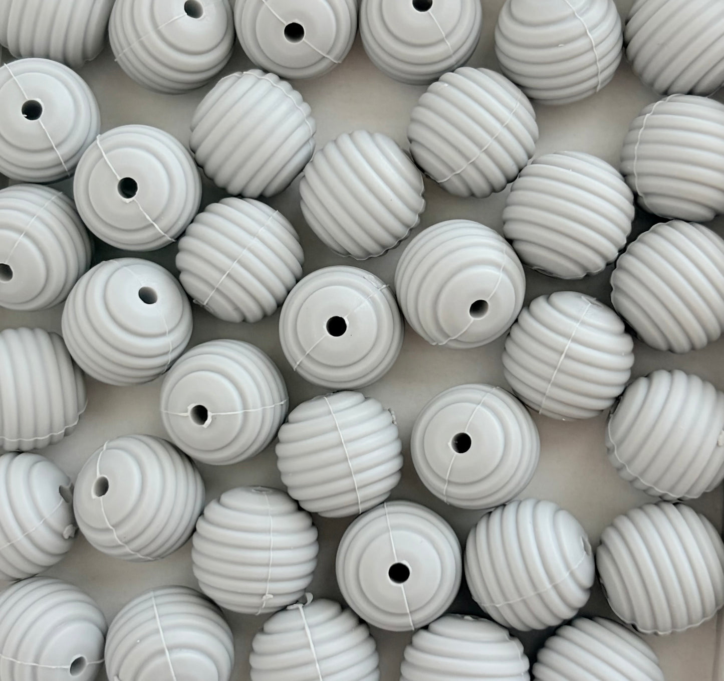 Grey Ribbed Silicone Beads • Round Textured Beads (Sold Per Piece) for Jewelry Making, Keychains & DIY Crafts