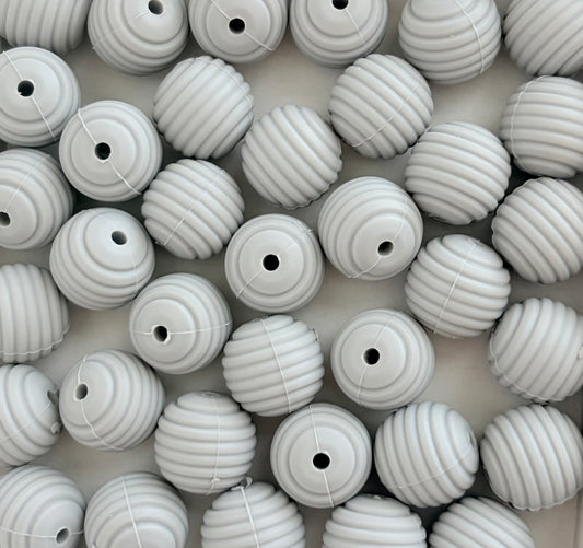 Grey Ribbed Silicone Beads • Round Textured Beads (Sold Per Piece) for Jewelry Making, Keychains & DIY Crafts
