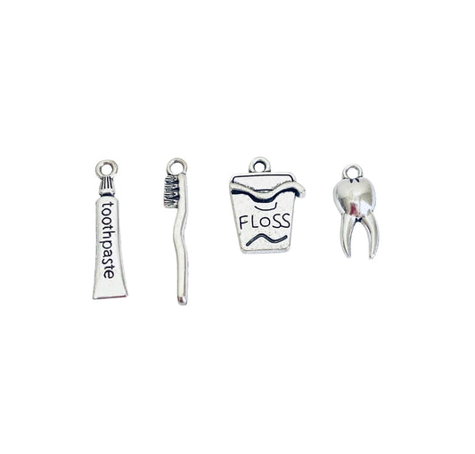 Base Metal Dentist Charms (Toothpaste • Floss • Toothbrush • Tooth)