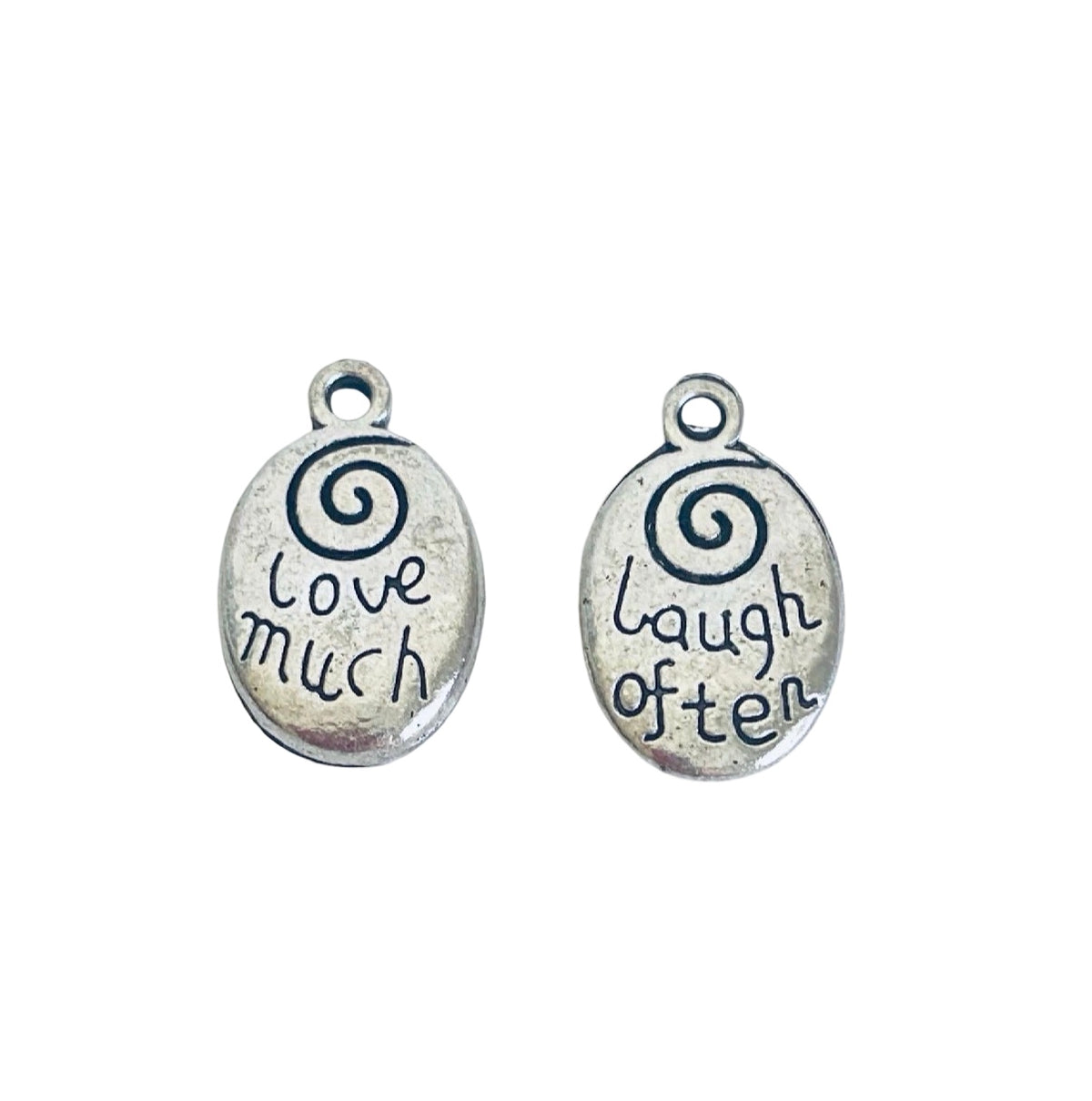 Base Metal Inspirational Word Charms (Love much • Follow your heart)