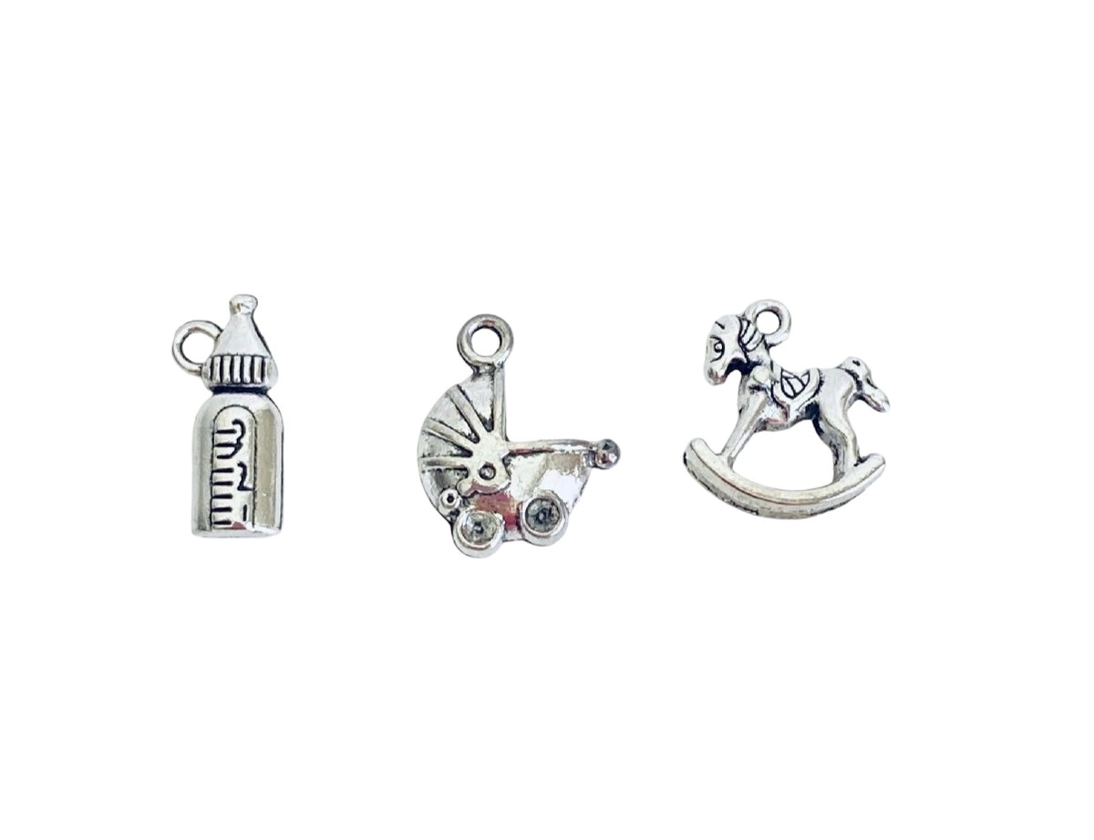 Base Metal Small Baby Charms (Milk Bottle • Baby Carriage • Rocking Horse)