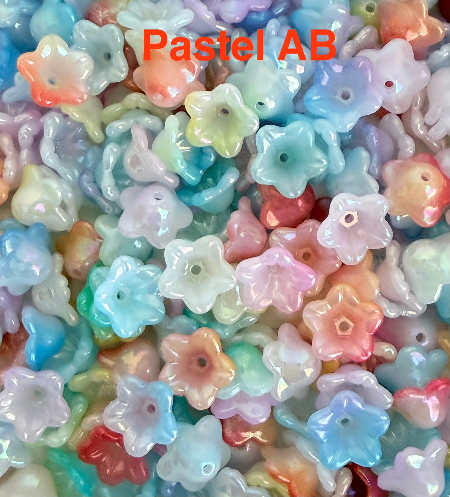 Acrylic Morning Glory Flower Beads • Pastel & Pastel AB Floral Beads for Jewelry Making, Lightweight Plastic Flower Beads