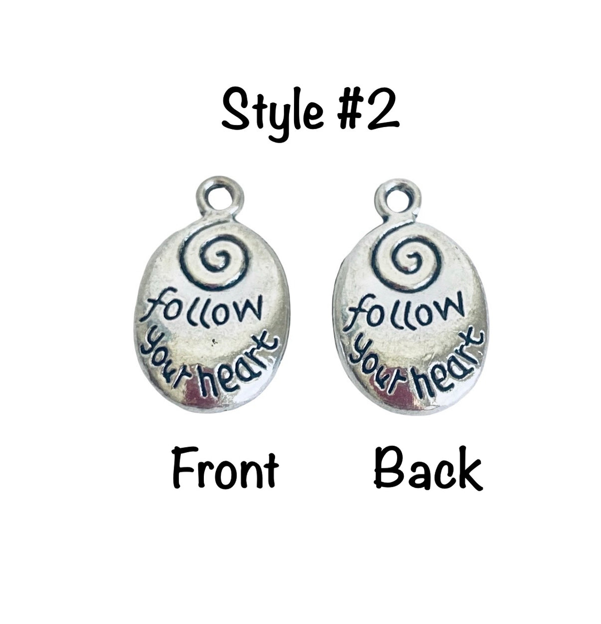 Base Metal Inspirational Word Charms (Love much • Follow your heart)
