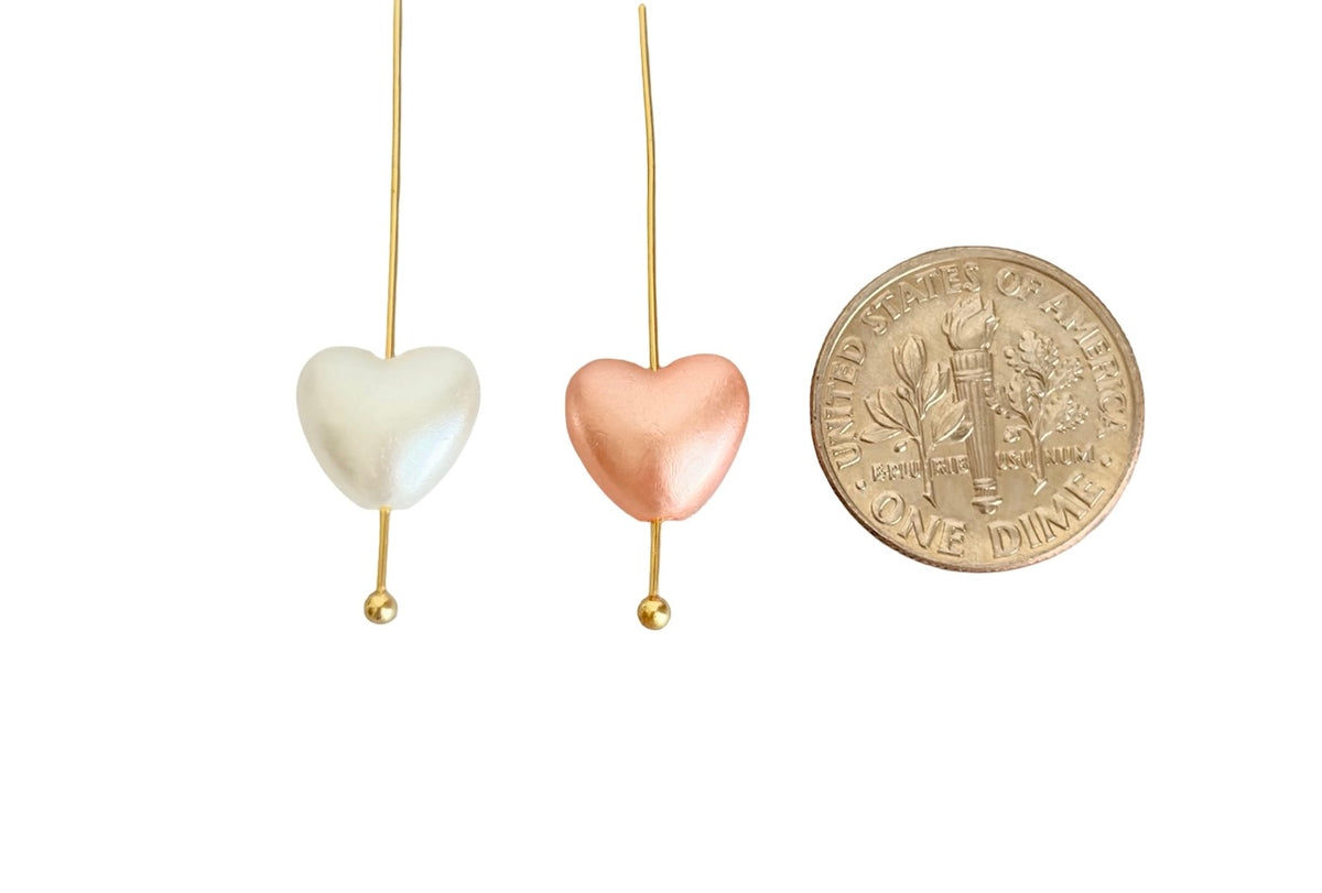Small Faux Pearl Puffy Heart Beads • Off White & Rose Gold Heart Beads for Jewelry Making