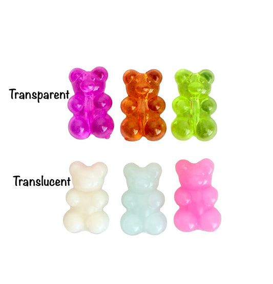 Acrylic Bear Beads • Random Mix of Transparent OR Translucent Bear Beads for Jewelry Making • Assorted Colors