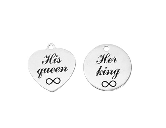 Stainless Steel His Queen & Her King Charm Set