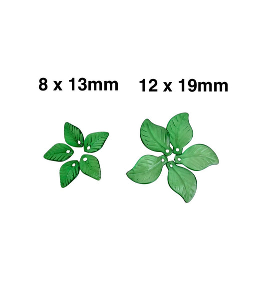 Acrylic Green Leaf Beads • Transparent Leaf Charms in 2 Styles