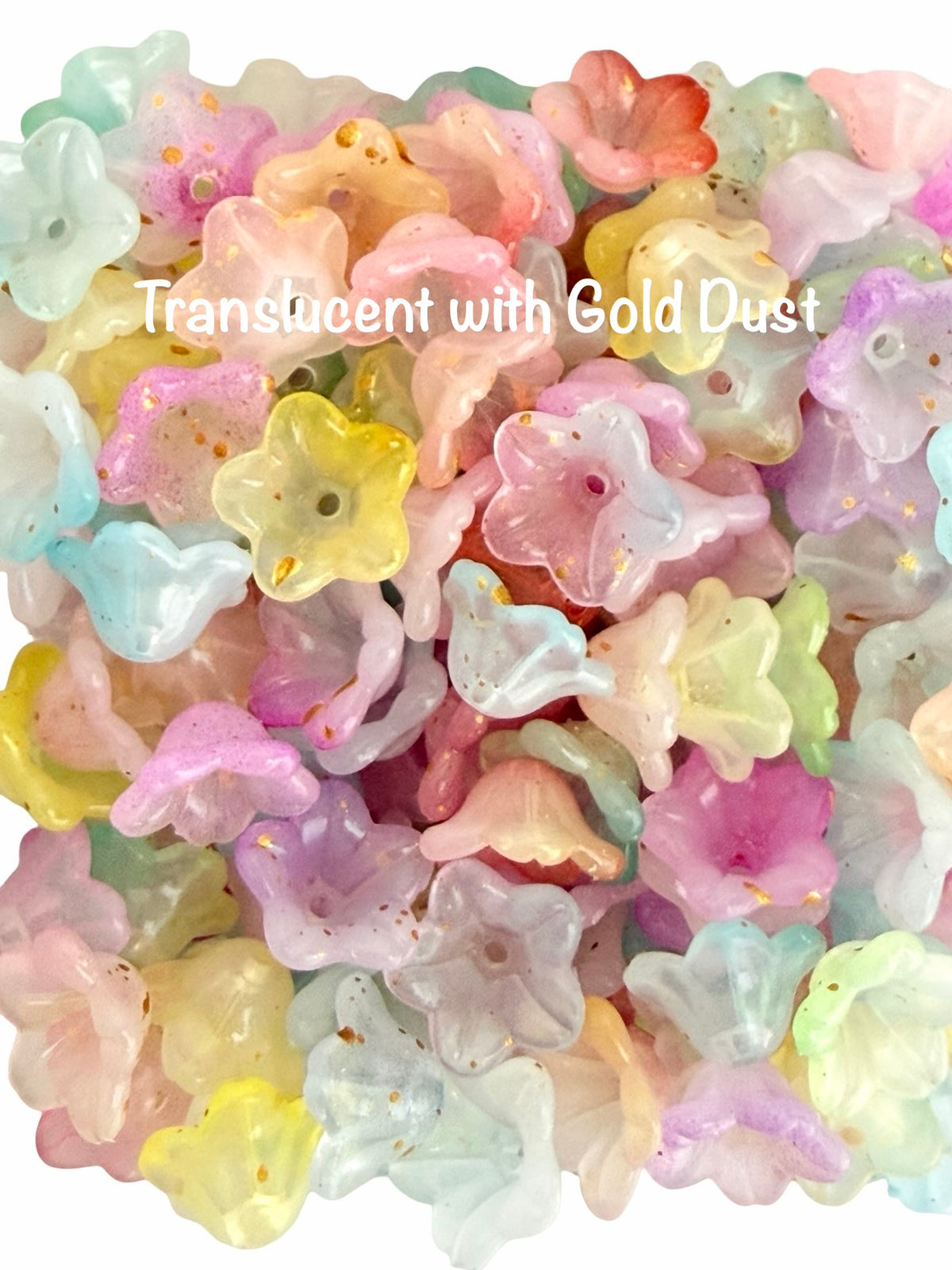 11mm Acrylic Morning Glory Flower Petal Beads • Translucent Gold Dust, Transparent & Pastel AB Flower Beads for Jewelry Making