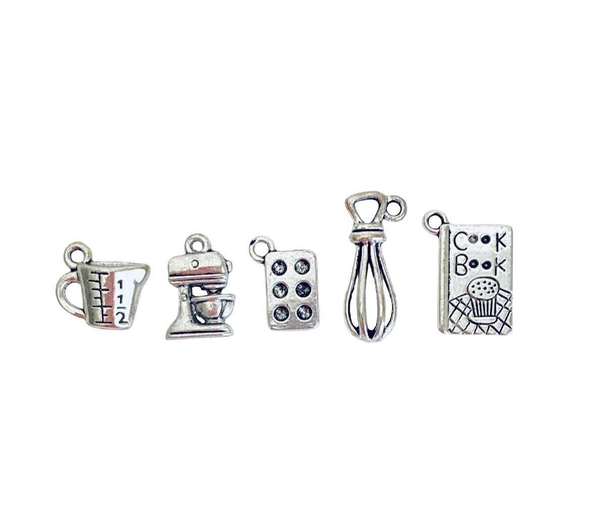 Base Metal Small Baking Charms (Tiny Measuring Cup • Stand Mixer • Muffin Pan • Whisk • Cookbook)