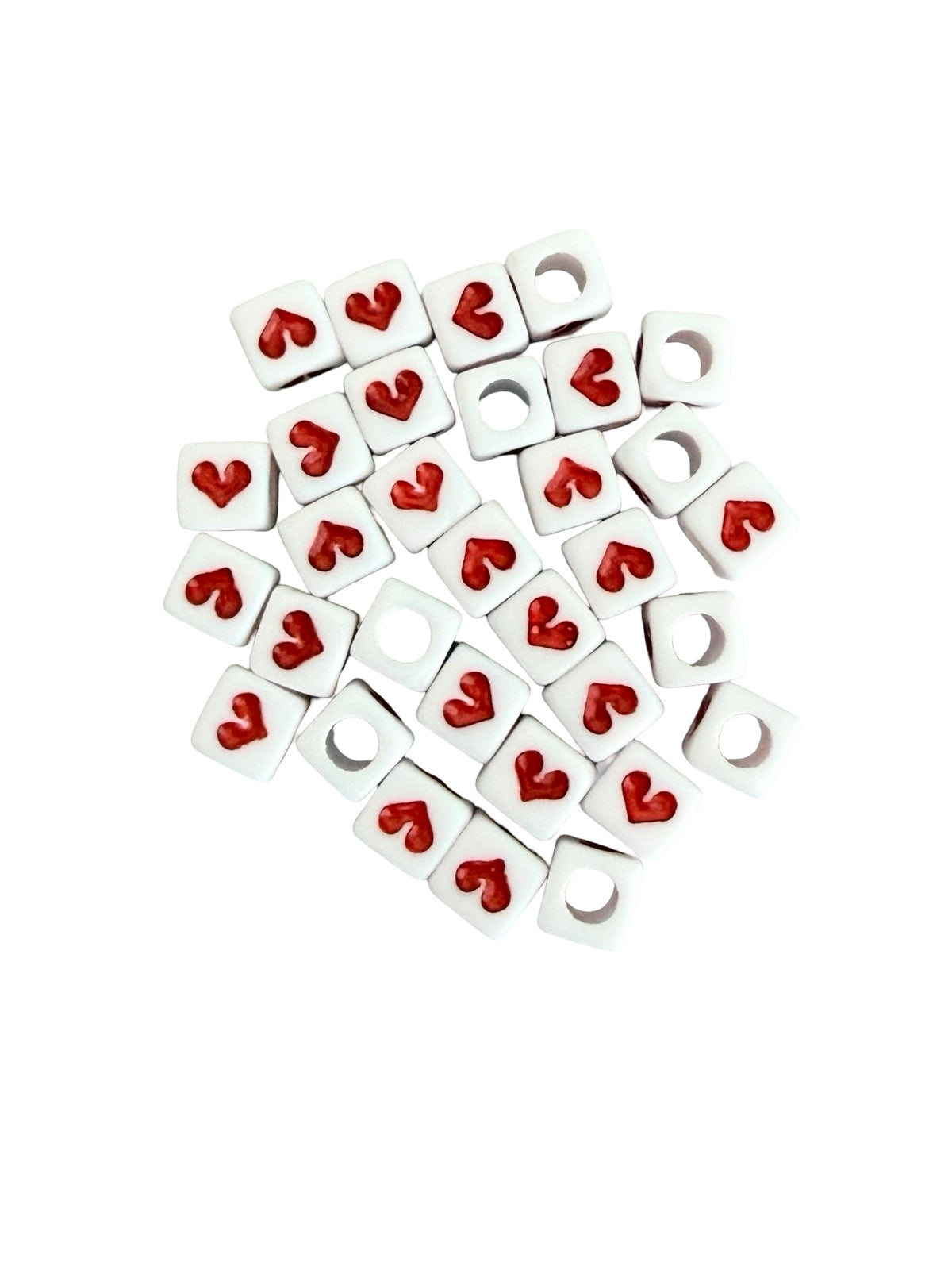6mm Big Hole Acrylic Square Beads with Red Hearts • Heart Beads for Jewelry Making