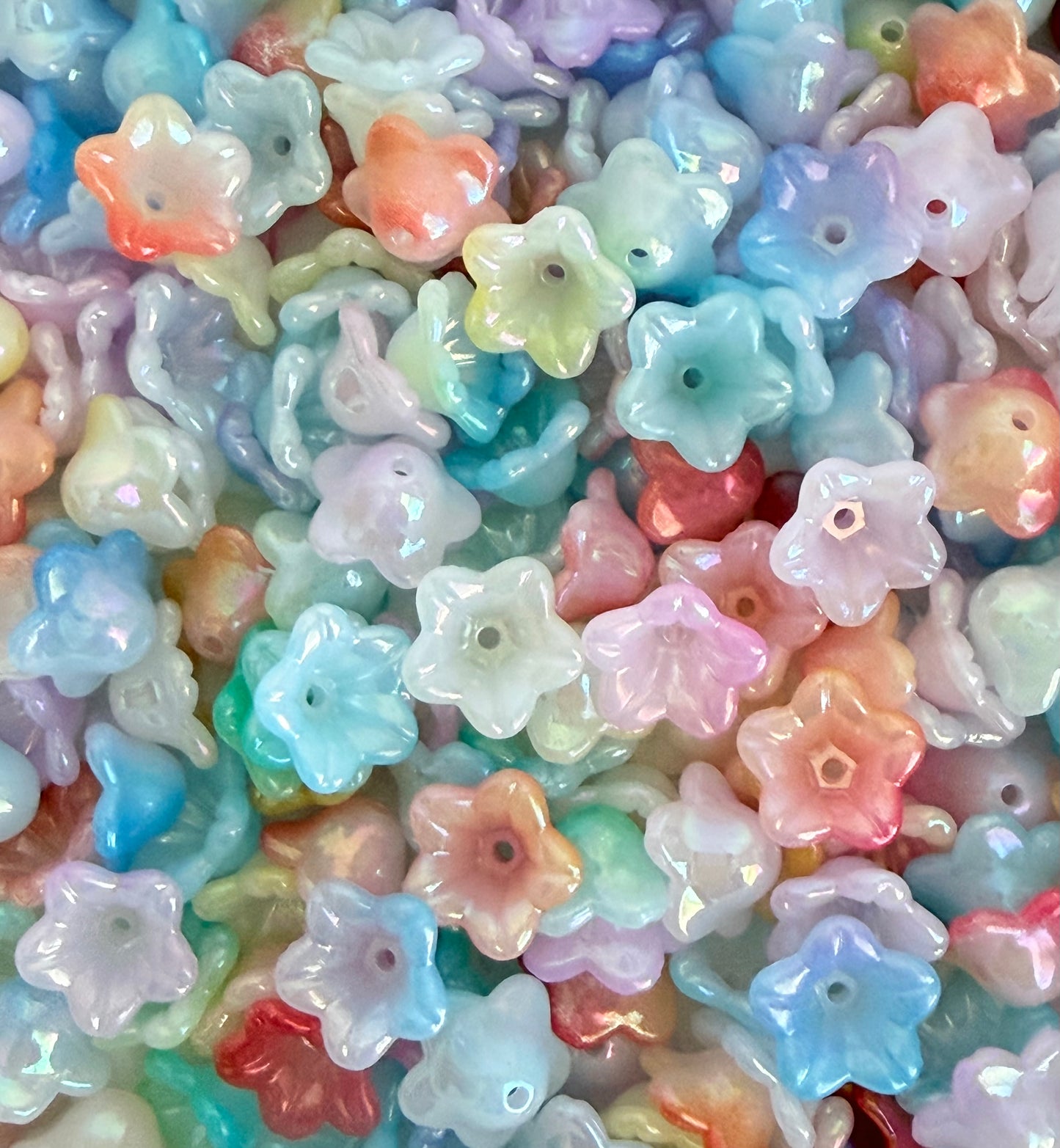 Acrylic Morning Glory Flower Beads • Pastel & Pastel AB Floral Beads for Jewelry Making, Lightweight Plastic Flower Beads