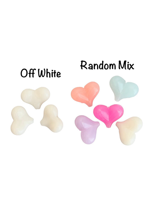 Large Acrylic Puffy Heart Beads • 22mm x 17mm • Off White & Random Mix of Translucent Heart Beads