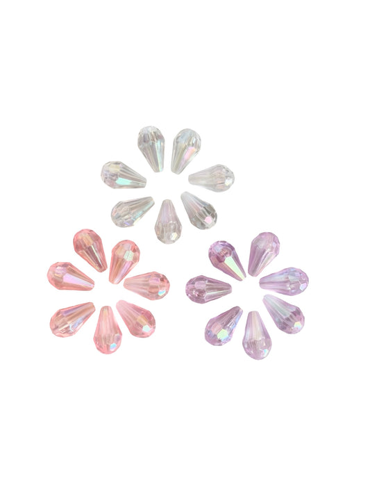 8x12mm Faceted Acrylic Teardrop Beads • White, Pink & Lavender AB • Jewelry Making
