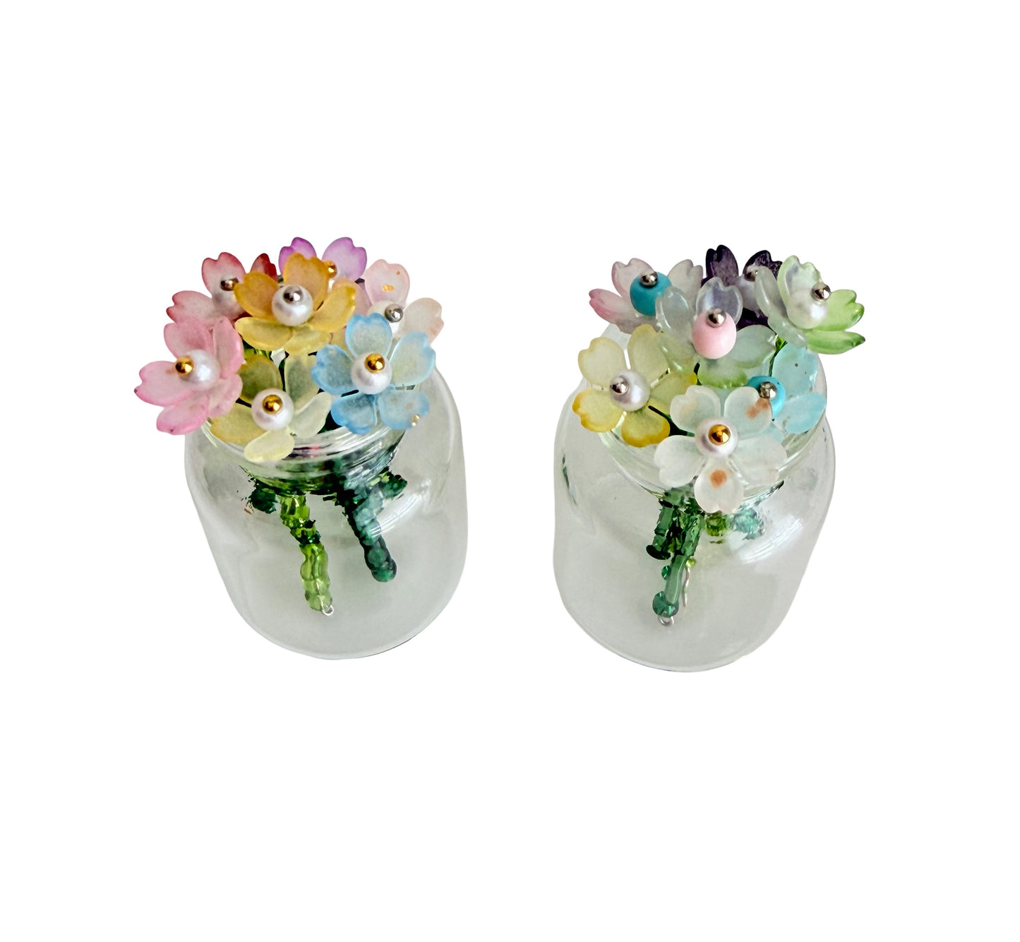 2" Handmade Mini Beaded Flower • Cherry Blossom / Tulip / Morning Glory Flowers • Seed Bead or Tube Bead Stem • Bulk Options Available