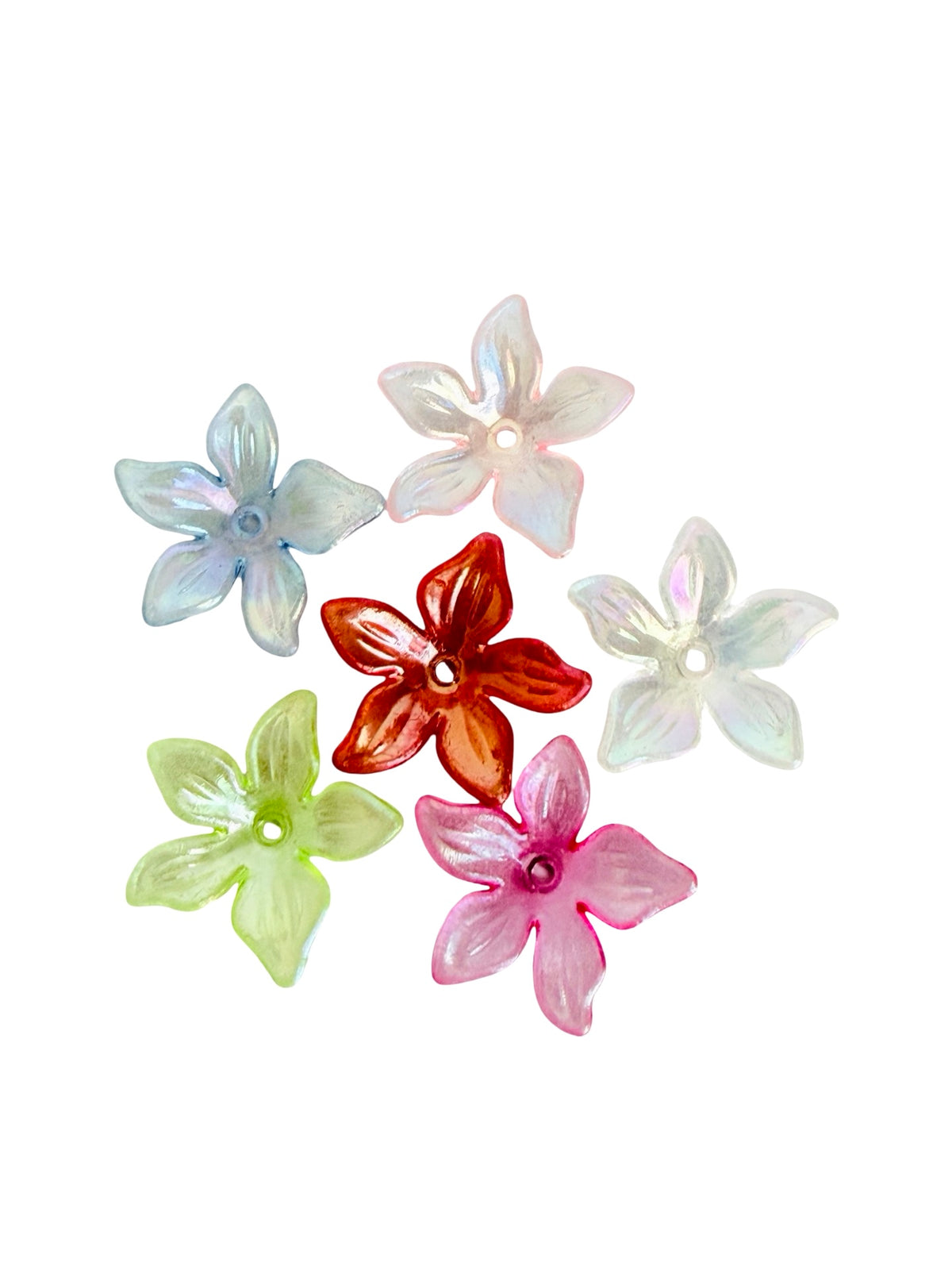 24mm Matte 5-Petal Lily Style Flower Beads • Random Mix Colors • Acrylic Floral Beads for Jewelry Making & Crafts