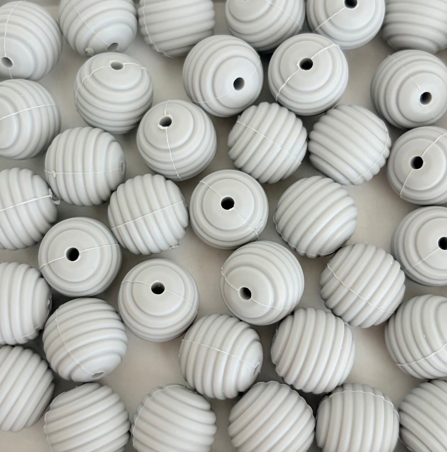 Grey Ribbed Silicone Beads • Round Textured Beads (Sold Per Piece) for Jewelry Making, Keychains & DIY Crafts