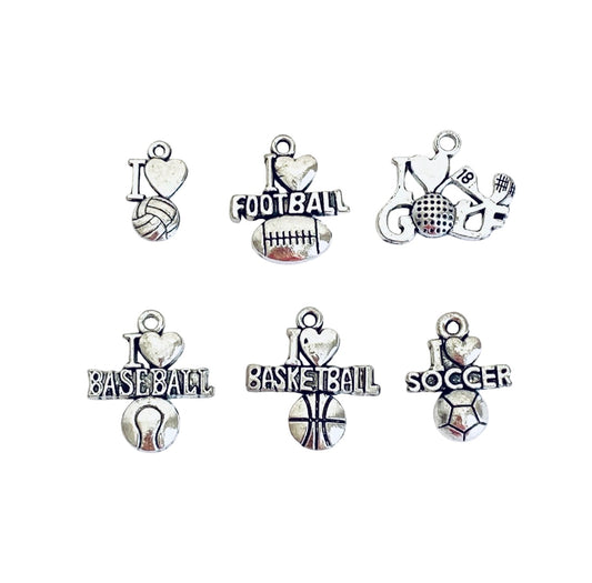 Base Metal Sports Charms (Volleyball • Football • Golf • Baseball • Basketball • Soccer)