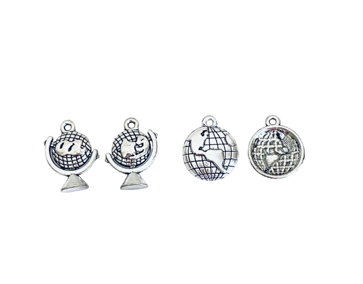 Base Metal World Globe Charms (2-sided • Hollow Back)