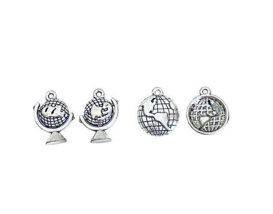 Base Metal World Globe Charms (2-sided • Hollow Back)
