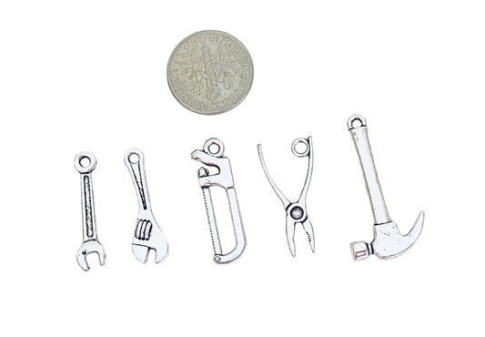 Base Metal Small Tool Charms ( Wrench • Saw • Pliers • Hammer)