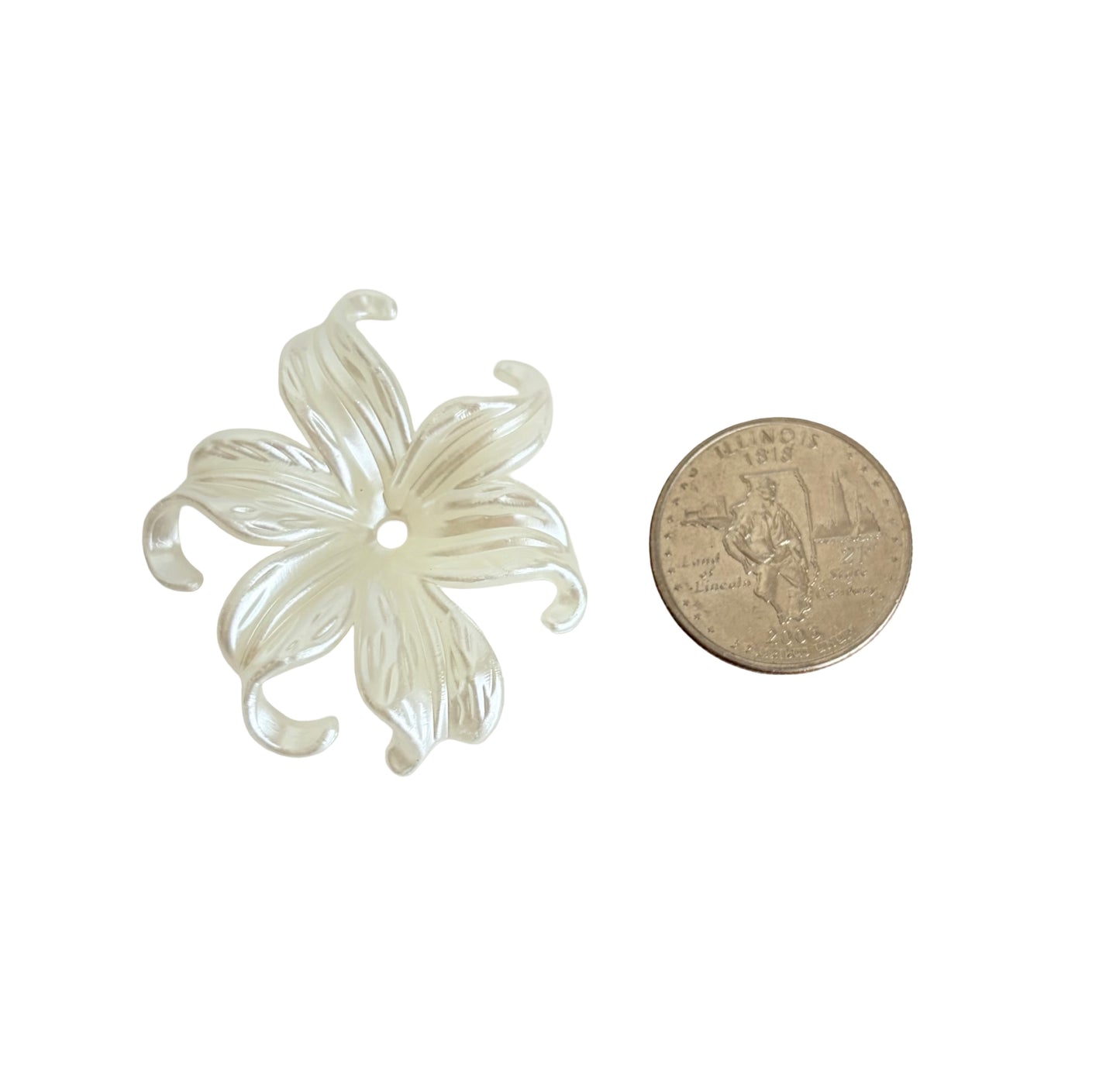 White Acrylic Iris Flower Bead • Pearlescent Flower Bead