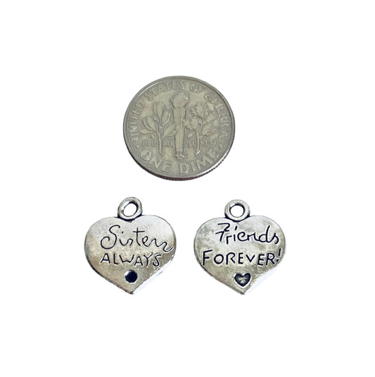 Base Metal Sisters Always, Friends Forever Heart Charms