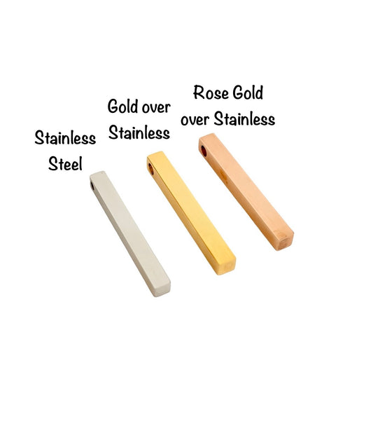 Shiny Long 4-sided Bar Blank • 5mm x 40mm • Stainless Steel, Gold or Rose Gold over Stainless Steel