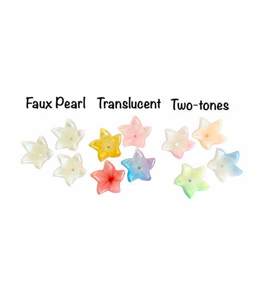 15mm Acrylic 5-Petal Pointed Flower Beads • Faux Pearl, Transparent & Two-Tone Flower Beads for Jewelry Making & Crafts