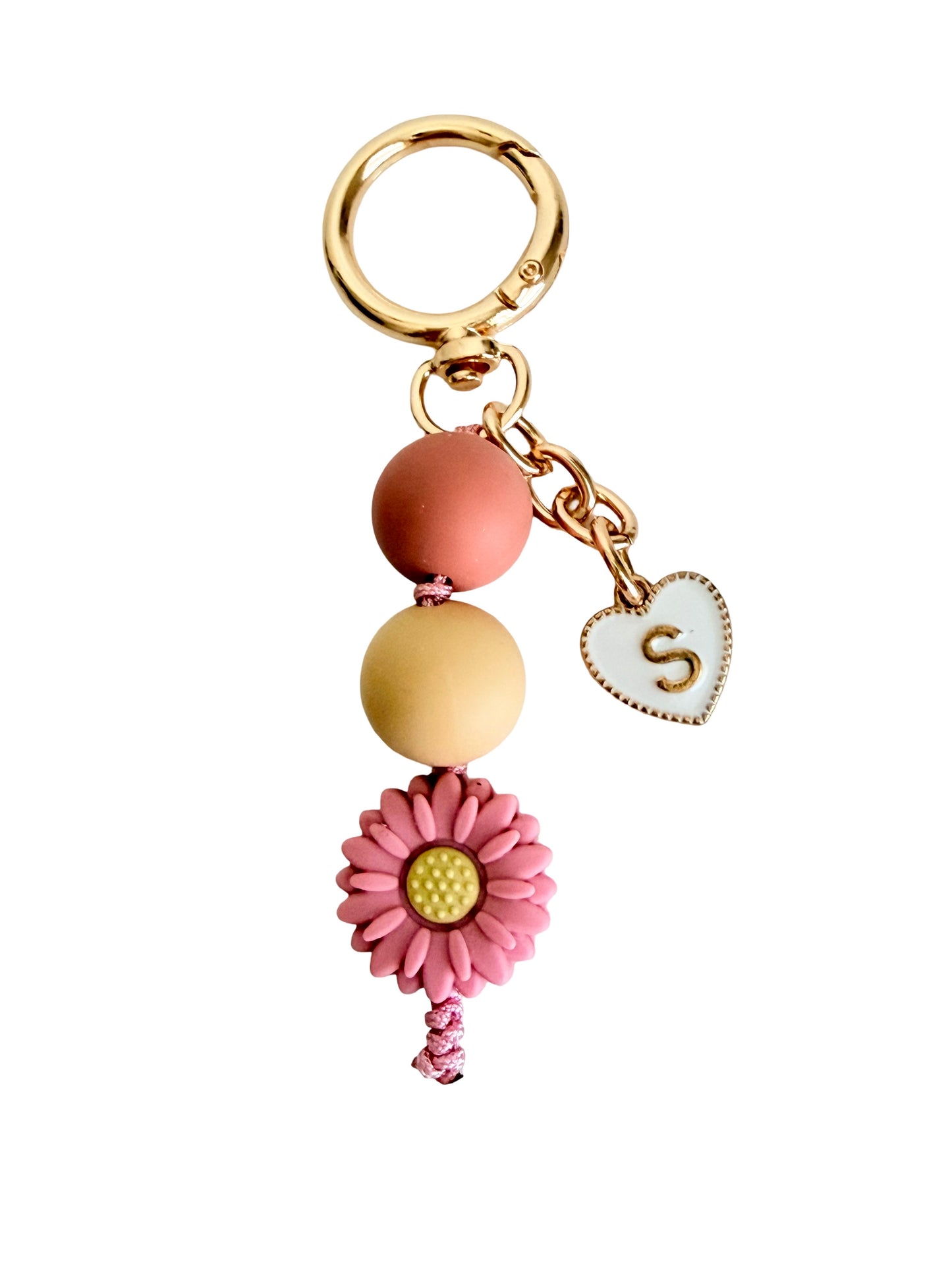 Personalized Daisy Flower Bag Charm • Silicone Bead Purse Charm Keychain